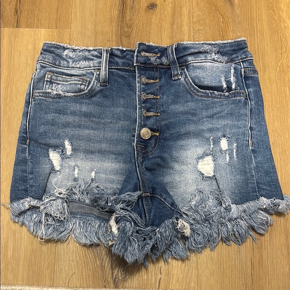 Distressed Denim Frayed Hem Shorts